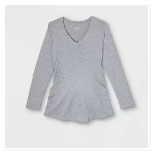 Isabel Maternity Long Sleeve V-Neck Side Shirred Maternity T-Shirt